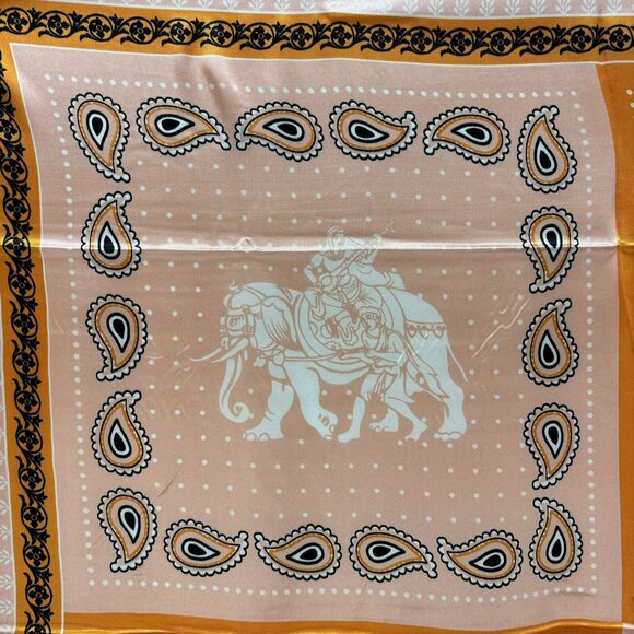 Scarf Bright Orange Black Polyester Elephant Ship Camel Paisley Neckerchief Wrap - Picture 10 of 13